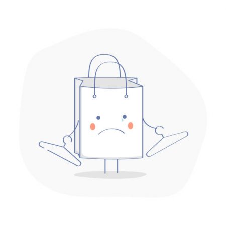 Empty Shopping Bag (Basket) icon. Cute Disappointed Shopping Bag Concept. Flat outline illustration design, isolated vector illustration on white background. Business template.